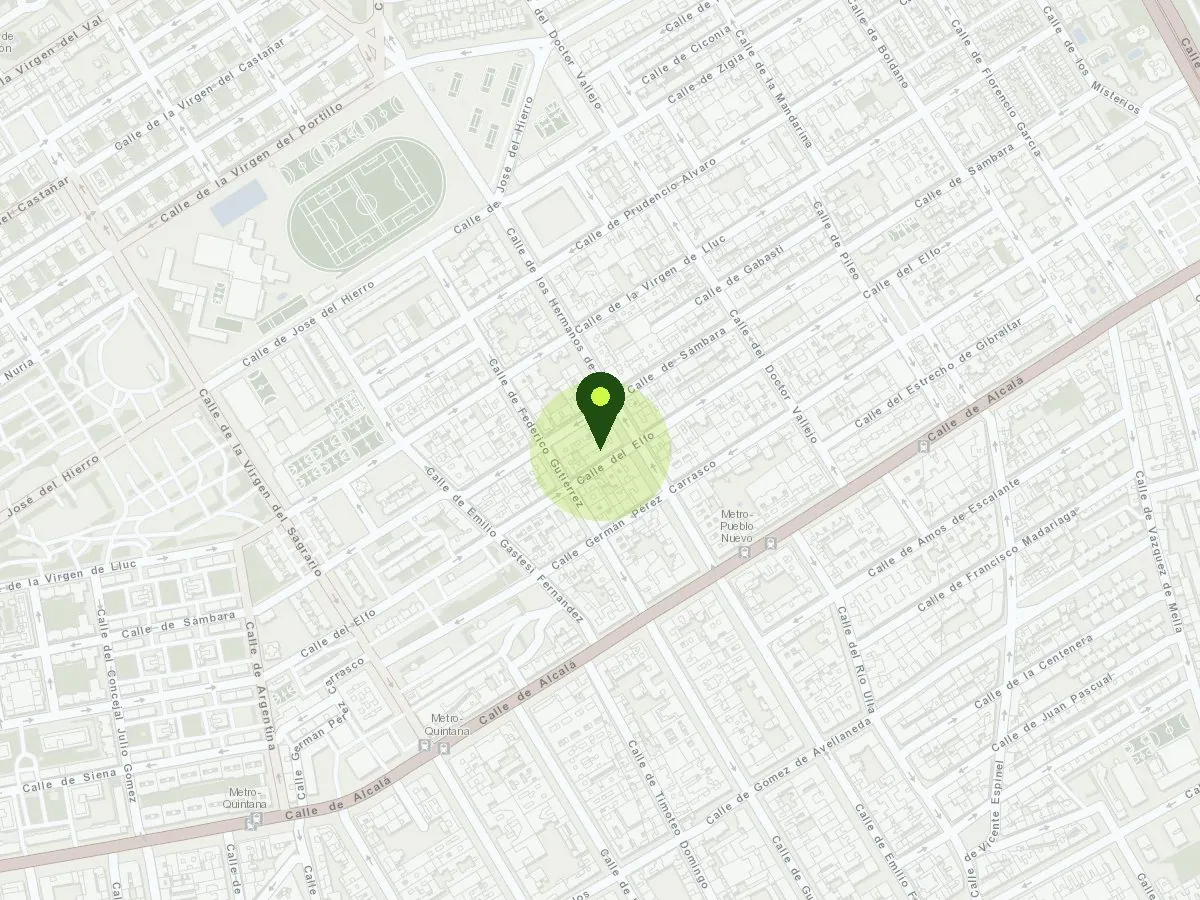Mapa: Centro Yoga Ópalo, calle del Elfo 113, Madrid, junto al metro Pueblo Nuevo